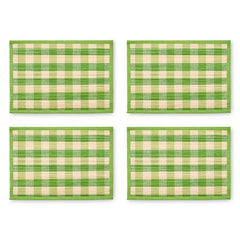 Green Woven Check Straw Placemats, Set of 4