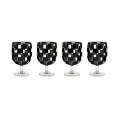 Black Check Acrylic Water Goblets, Set of 4
