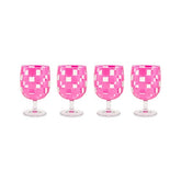 Pink Check Acrylic Water Goblets, Set of 4