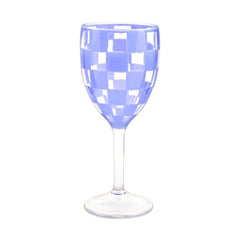 Blue Check Acrylic Wine Goblets, Set of 4