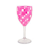 Pink Check Acrylic Wine Goblets, Set of 4