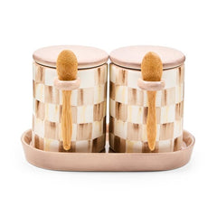 Mocha Check Farmhouse Canister, Set of 2