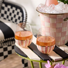 Rosy Stripe Stemless Wine Glass