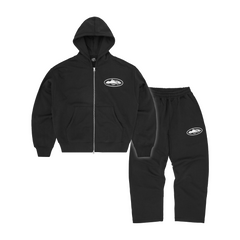 Corteiz Island Puff Print Tracksuit - Black front view