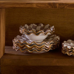 Mocha Check Ceramic Fluted Breakfast Bowl