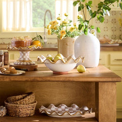 Mocha Check Ceramic Fluted Serving Bowl