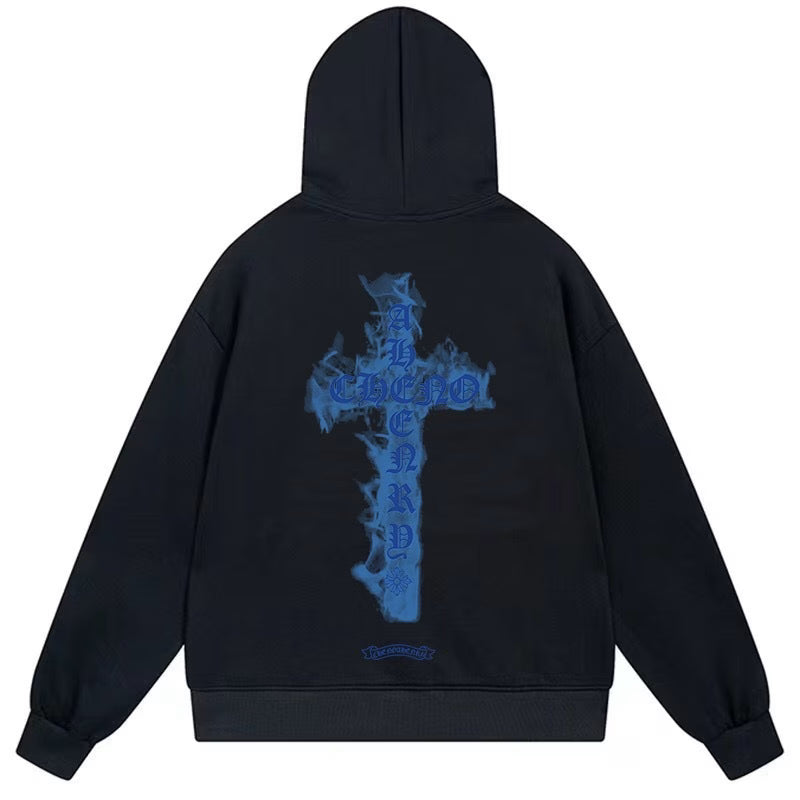 Chrome Hearts Blue Flame Cross Black Hoodie product image