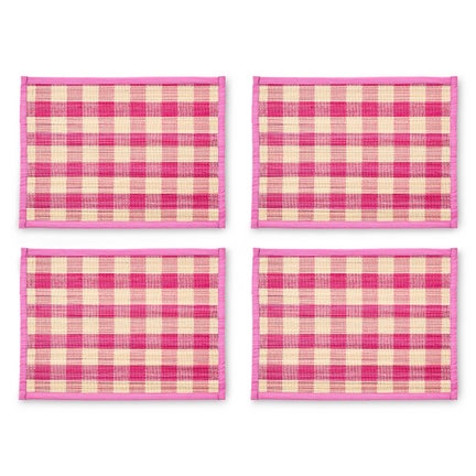 Pink Woven Check Straw Placemats, Set of 4