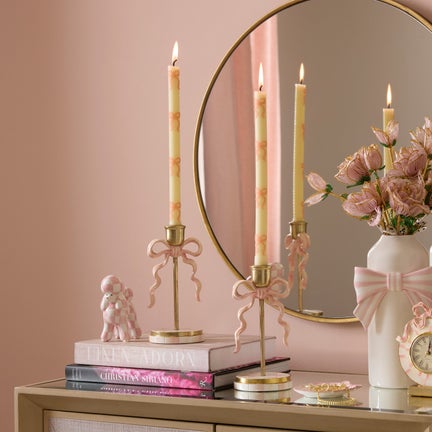 Pink Bow Dinner Candles, Set of 2