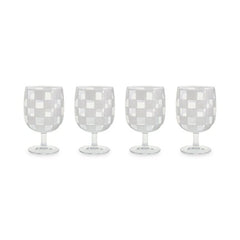 White Check Acrylic Water Goblets, Set of 4