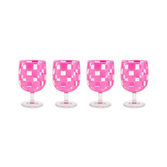 Pink Check Acrylic Water Goblets, Set of 4