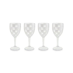White Check Acrylic Wine Goblets, Set of 4