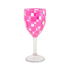 Pink Check Acrylic Wine Goblets, Set of 4