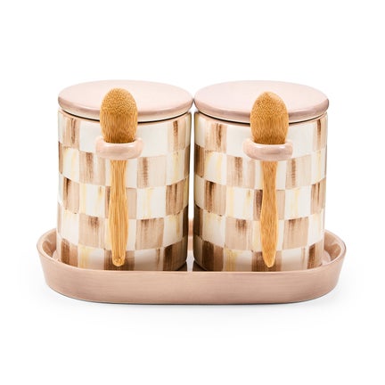 Mocha Check Farmhouse Canister, Set of 2