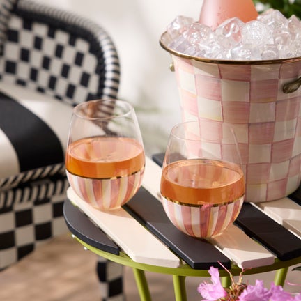 Rosy Stripe Stemless Wine Glass