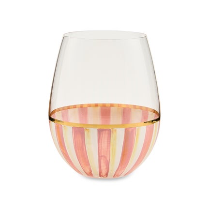 Rosy Stripe Stemless Wine Glass