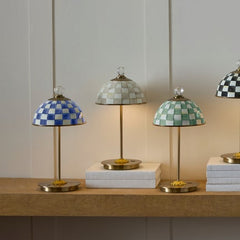 Mocha Check LED Rechargeable Dome Table Lamp