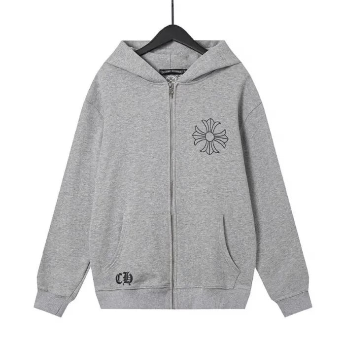 Chrome Hearts Grey Cross Floral Zip-up Hoodie back/alternate view