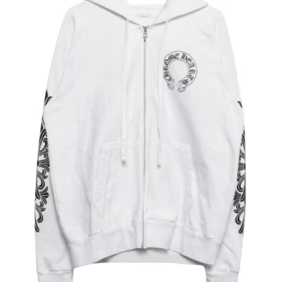 Chrome Hearts White Floral Horseshoe Zip-up Hoodie back/alternate view