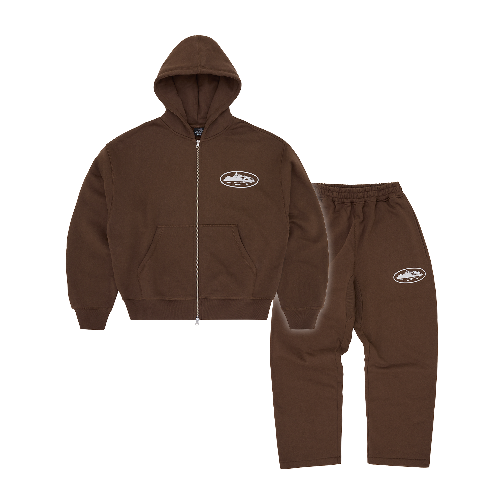 Corteiz Island Puff Print Tracksuit - Brown front view
