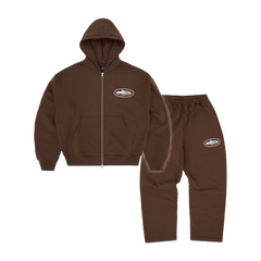 Corteiz Island Puff Print Tracksuit - Brown front view