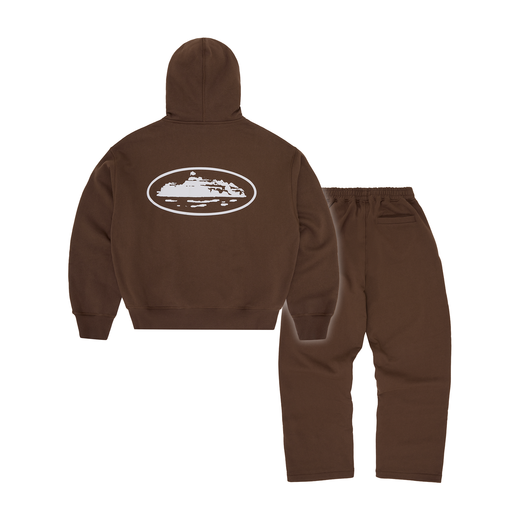 Corteiz Island Puff Print Tracksuit - Brown back view