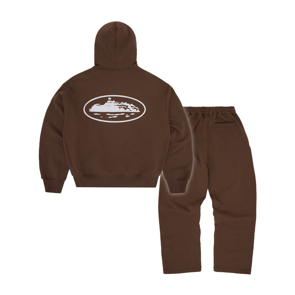 Corteiz Island Puff Print Tracksuit - Brown back view