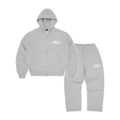 Corteiz Island Puff Print Tracksuit - Heather Grey front view