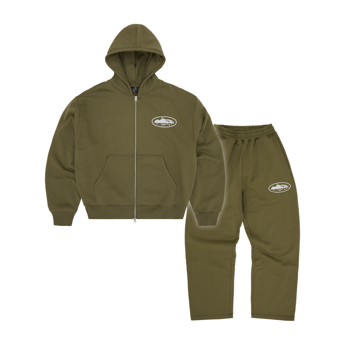 Corteiz Island Puff Print Tracksuit - Olive front view