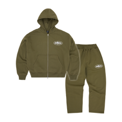 Corteiz Island Puff Print Tracksuit - Olive front view