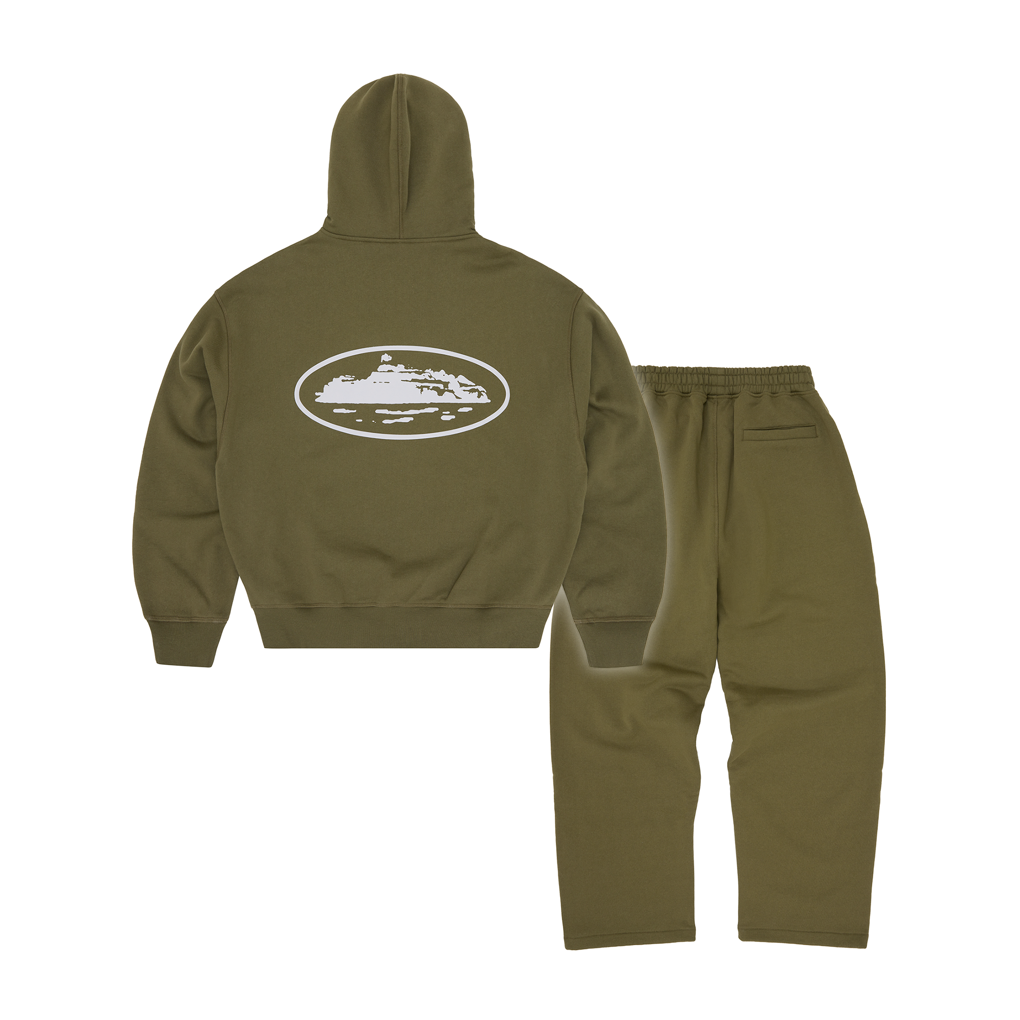 Corteiz Island Puff Print Tracksuit - Olive back view