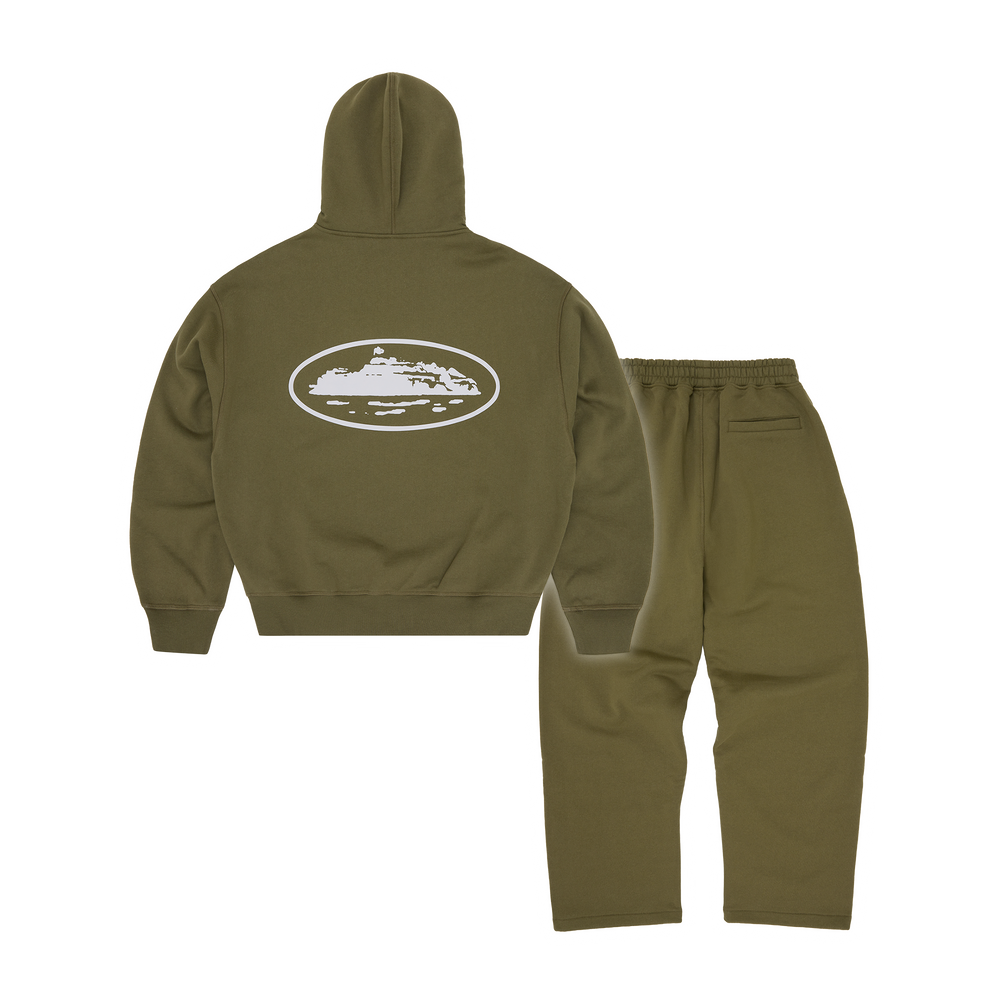 Corteiz Island Puff Print Tracksuit - Olive back view