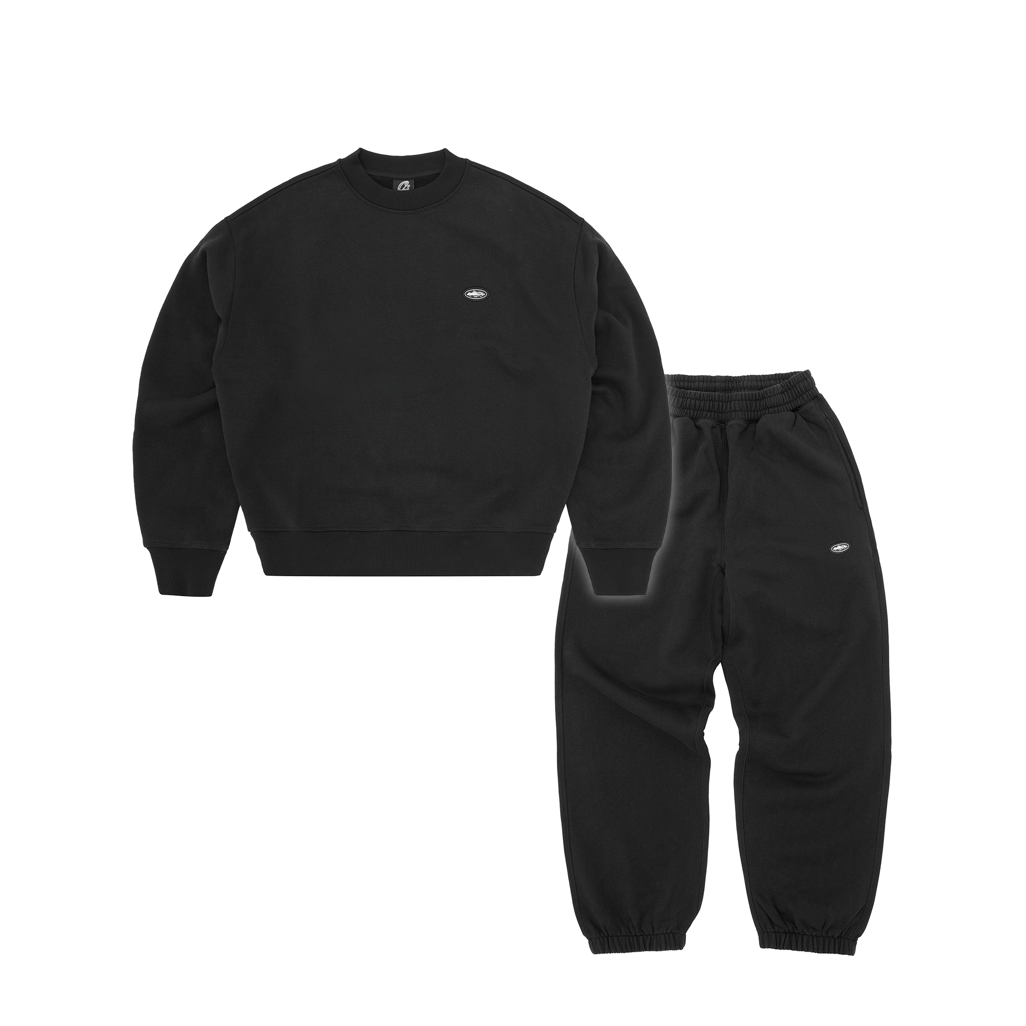 Corteiz Mini Island Crewneck Tracksuit - Black front view