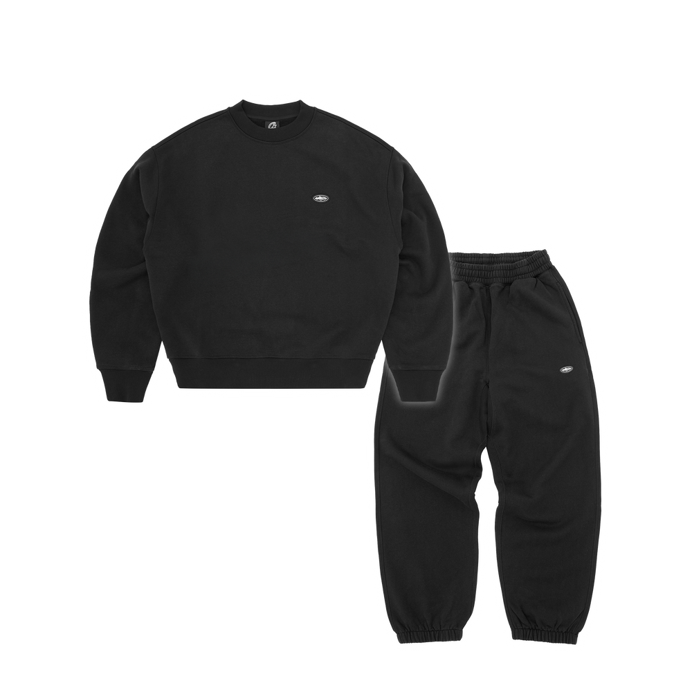 Corteiz Mini Island Crewneck Tracksuit - Black front view