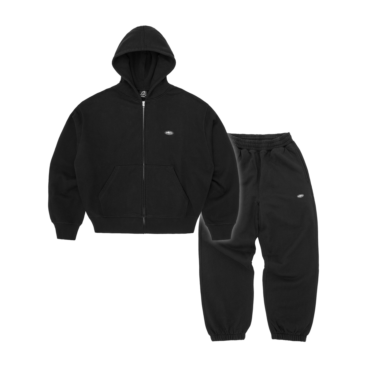 Corteiz Mini Island Hoodie Tracksuit - Black front view