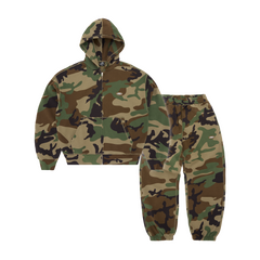 Corteiz Mini Island Hoodie Tracksuit - Woodland Camo front view