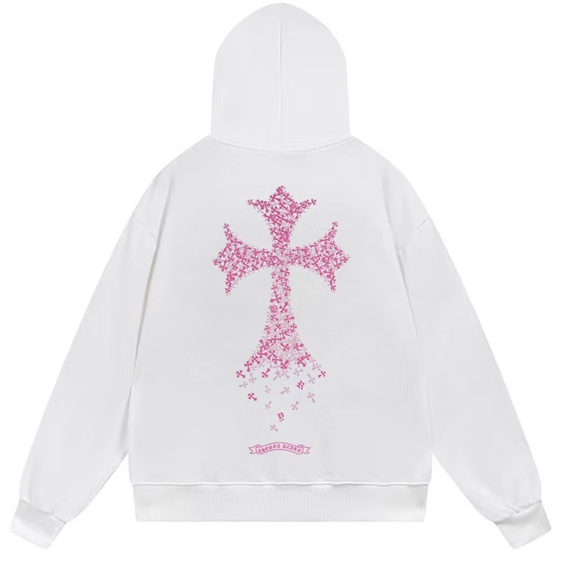 Chrome Hearts Pink Cross White Hoodie product image
