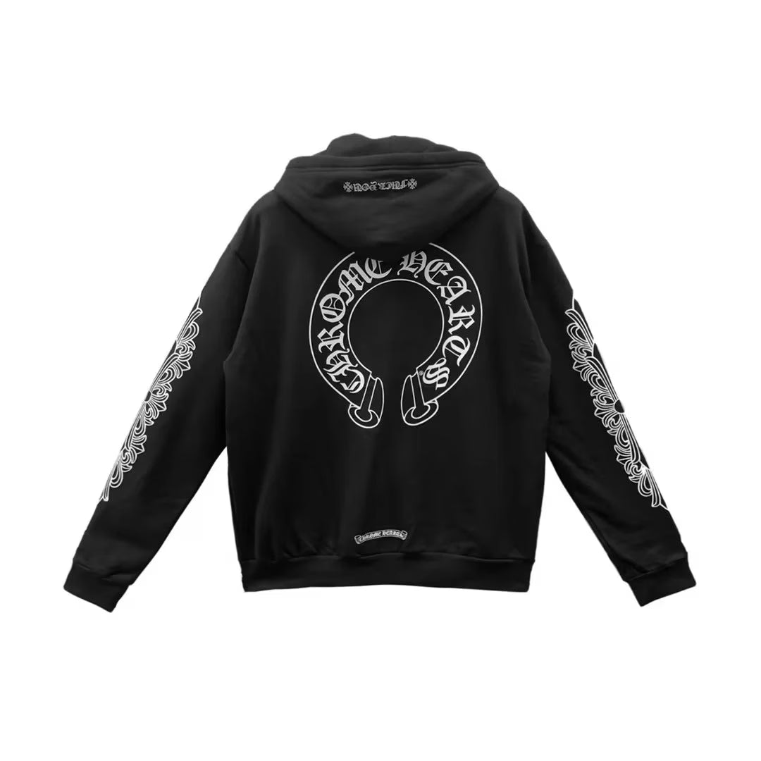 Chrome Hearts Zip Up Hoodie F**kyou Horseshoe Floral Sleeve back/alternate view