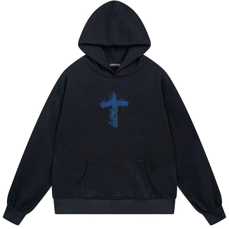 Chrome Hearts Blue Flame Cross Black Hoodie back/alternate view
