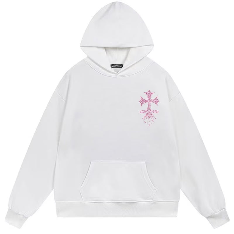 Chrome Hearts Pink Cross White Hoodie back/alternate view