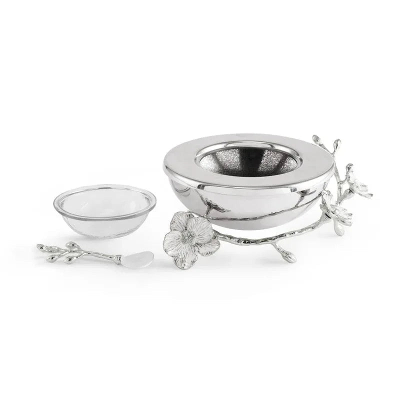 Silver Orchid Caviar Dish With Spoon