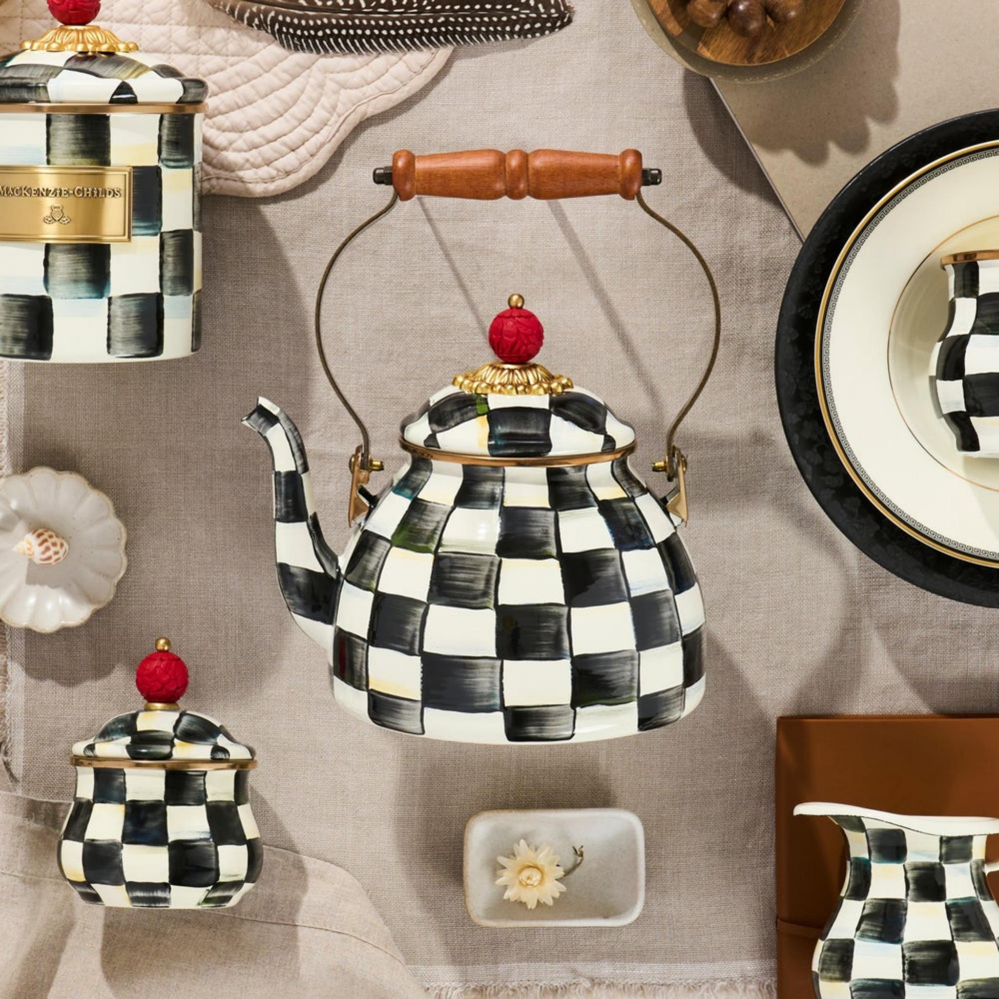 MacKenzie-Childs Courtly Check Enamel Tea Kettle | Luxury Stovetop Kettle