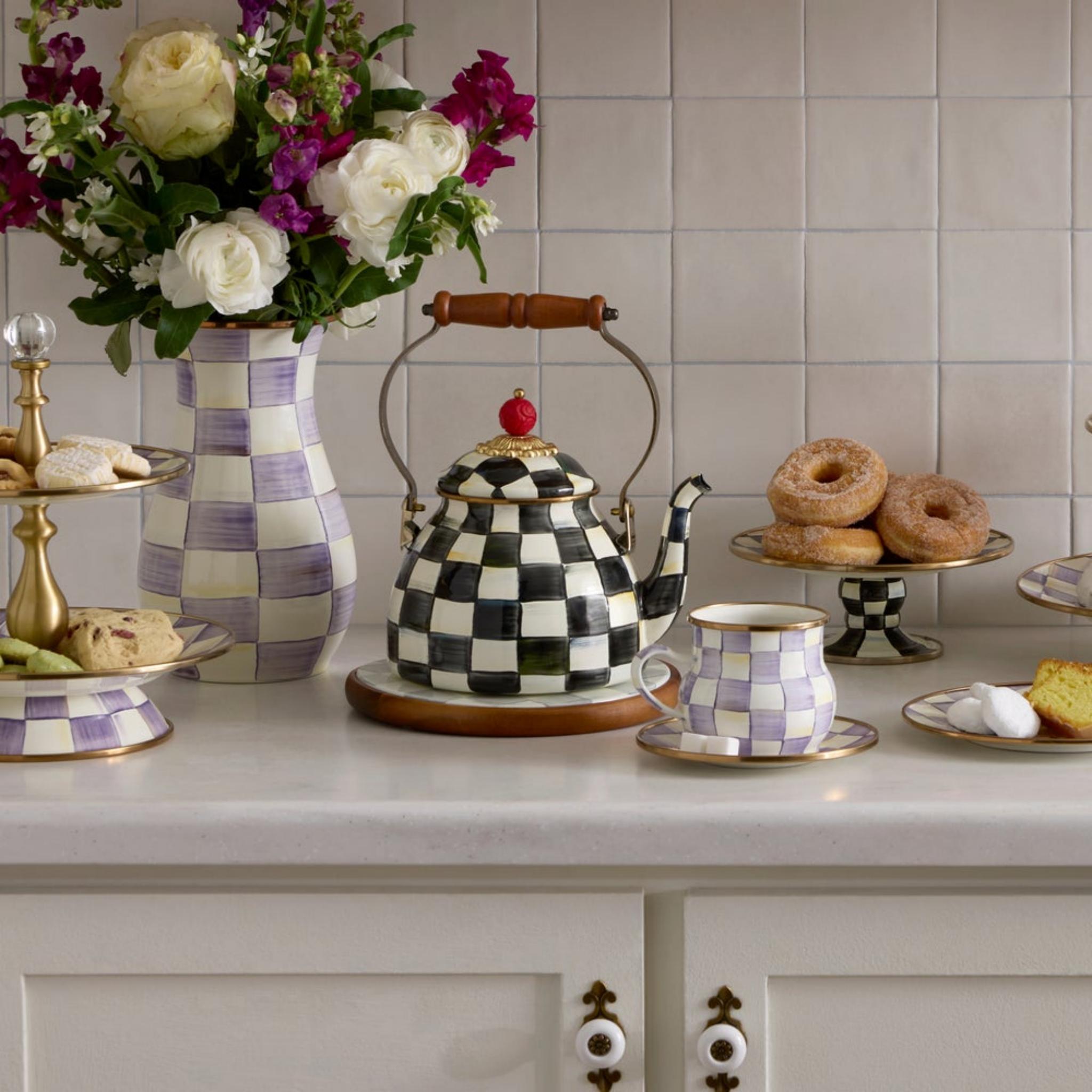 MacKenzie-Childs Courtly Check Enamel Tea Kettle | Luxury Stovetop Kettle