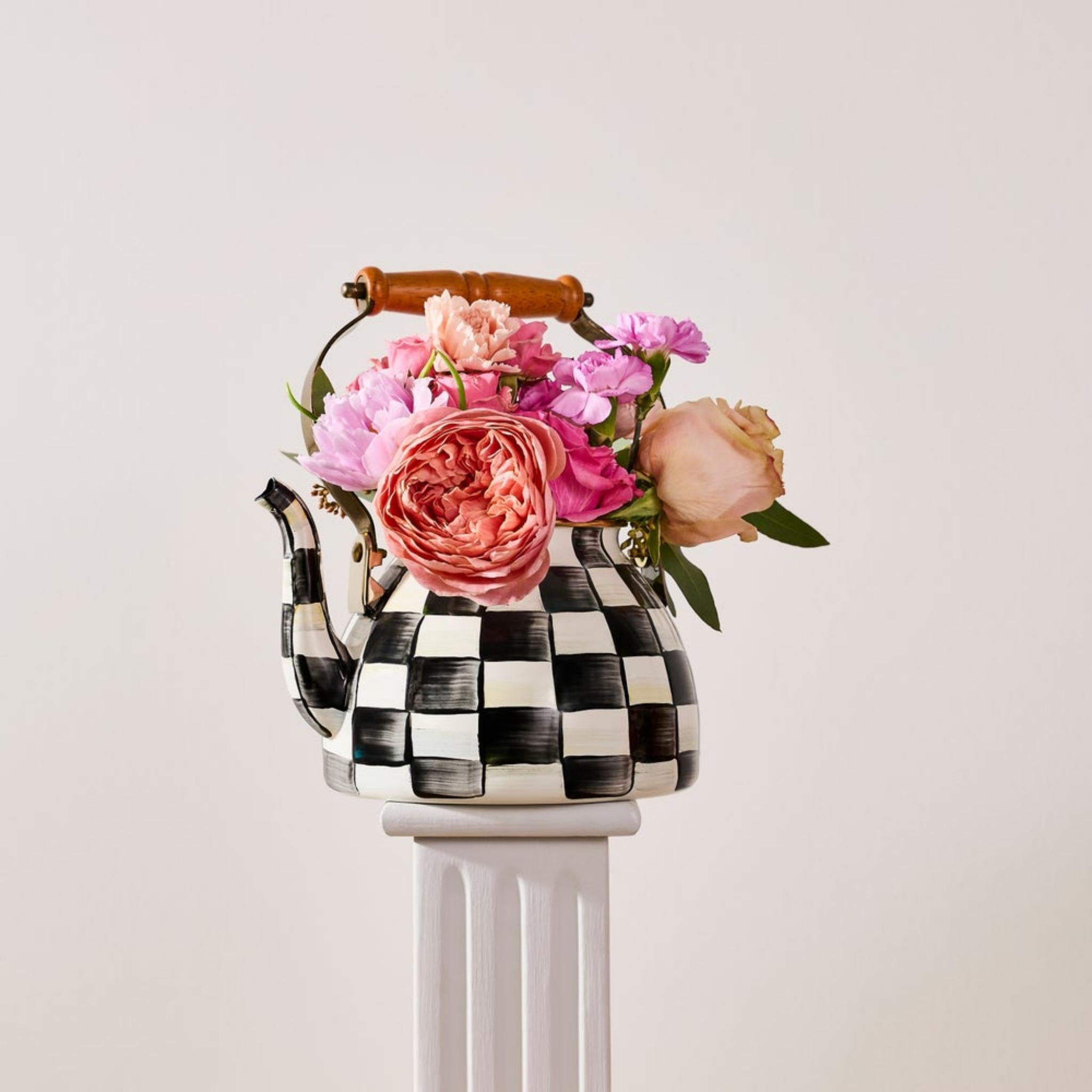 MacKenzie-Childs Courtly Check Enamel Tea Kettle | Luxury Stovetop Kettle